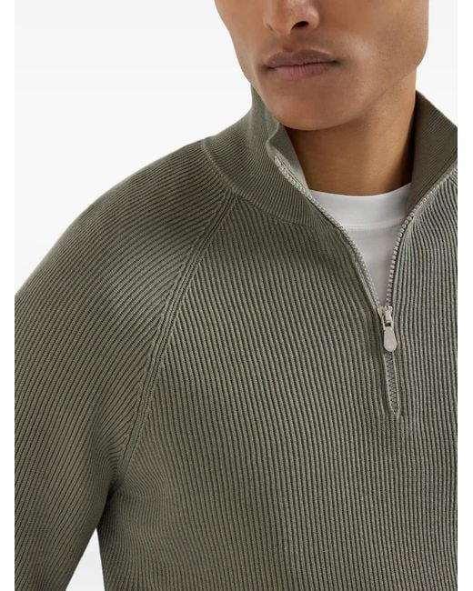Brunello Cucinelli Geribbelde Trui Met Halve Rits in het Green voor heren