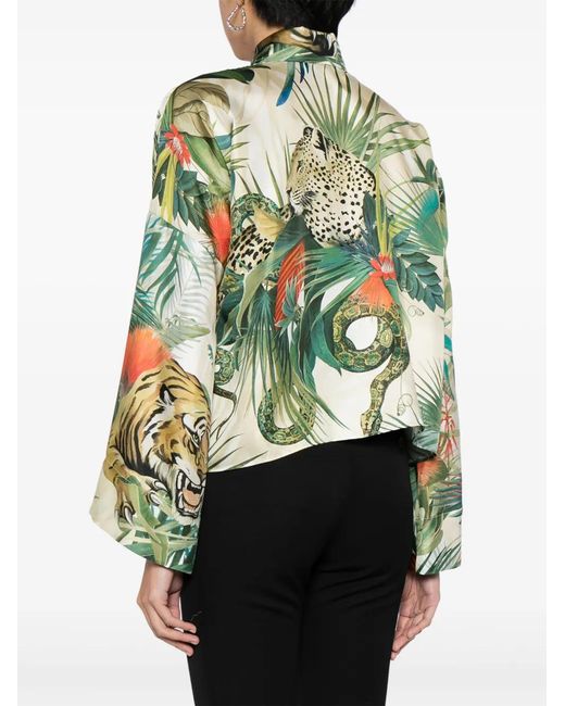 Roberto Cavalli Green Graphic-Print Silk Shirt