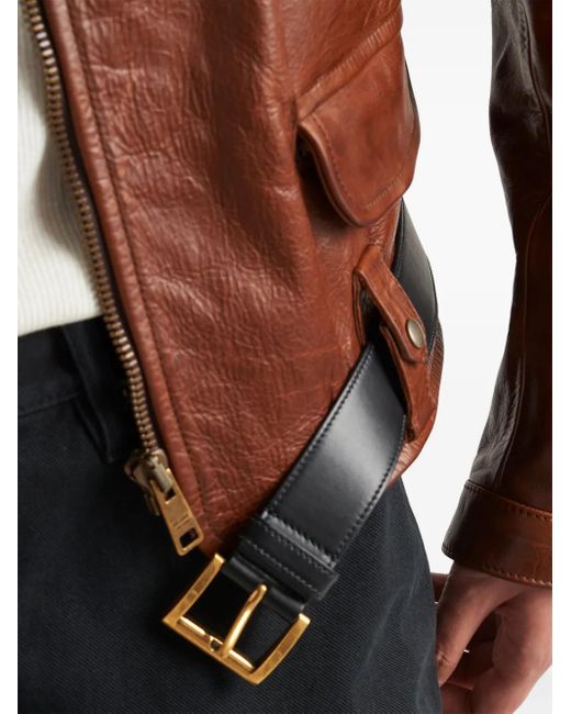 Prada Brown Lederjacke Mit Gürtel