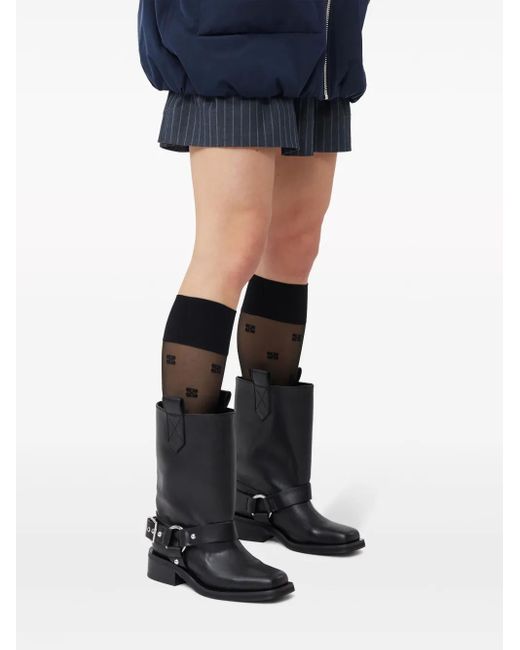 Ganni バックル レザーバイカーブーツ Black