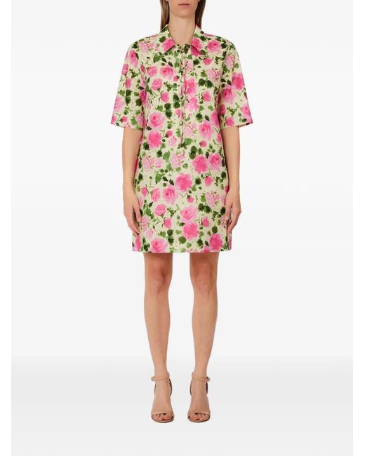 Liu Jo Red Floral-Print Lace-Up Dress