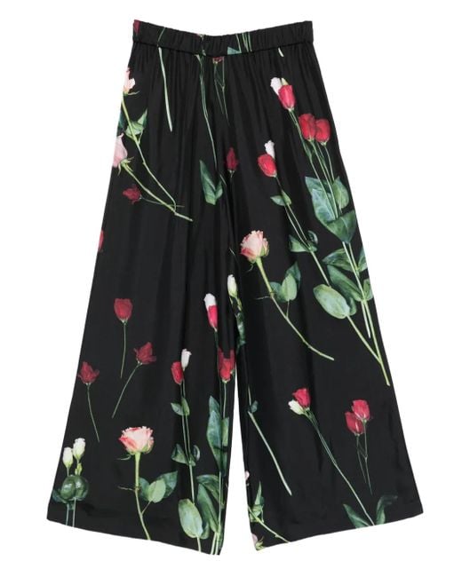 Antonio Marras Black Floral-Print Wide-Leg Trousers