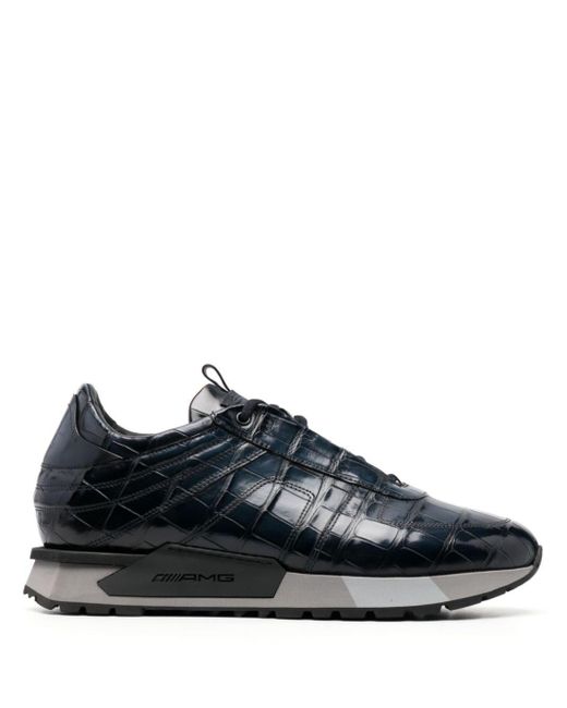 Santoni Crocodile-effect Low-top Sneakers in het Black