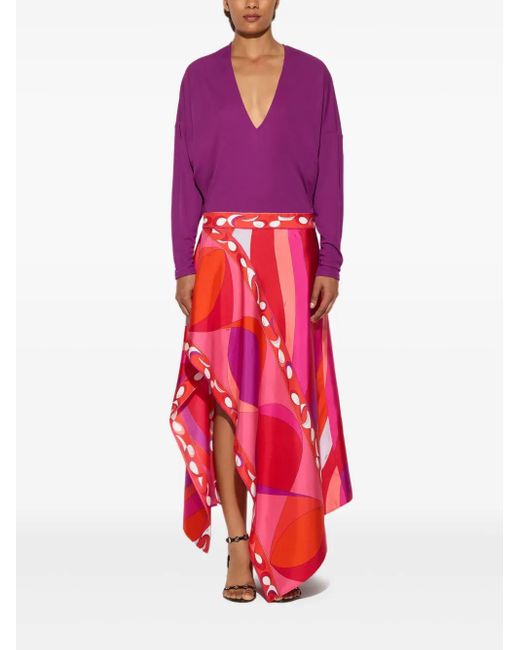 Emilio Pucci Red Pesci Print Asymmetric Dress