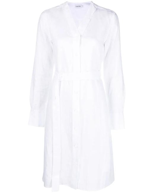 Vestido Con Cinturón Calvin Klein de color White