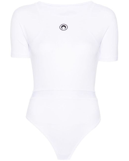 MARINE SERRE White Moon-embroidered Ribbed Body