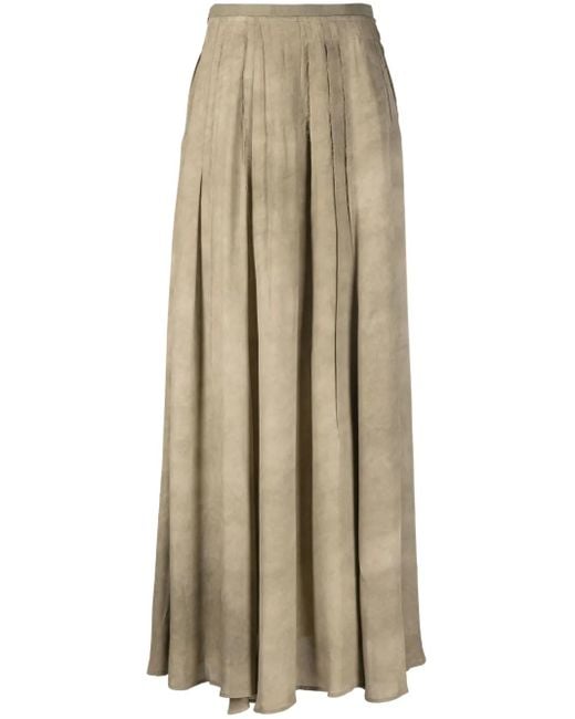 Ziggy Chen Natural Distressed-Effect Pleated Maxi Skirt
