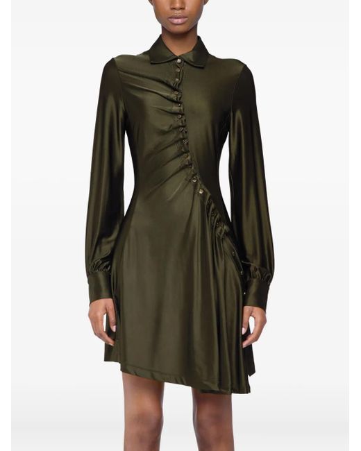 Rabanne Green Button-Embellished Draped Dress