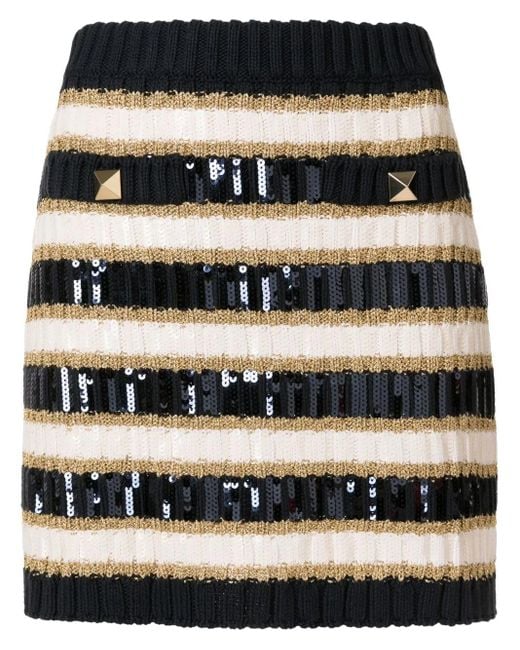 Valentino Garavani Black Rockstud-Detail Stripe-Knit Skirt