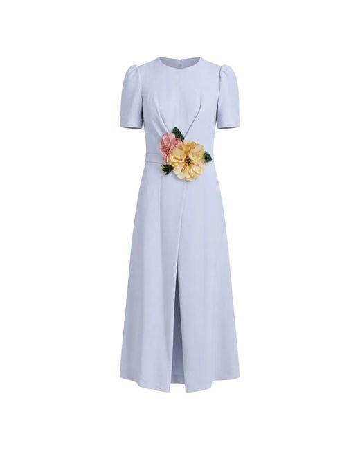 Dolce & Gabbana Blue Cadi Floral-Appliqué Darted Midi Dress