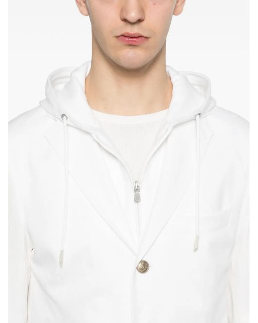 Eleventy White Hooded Single-Breasted Jacket for men