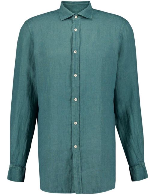 Boglioli Green Classic-collar Linen Shirt for men