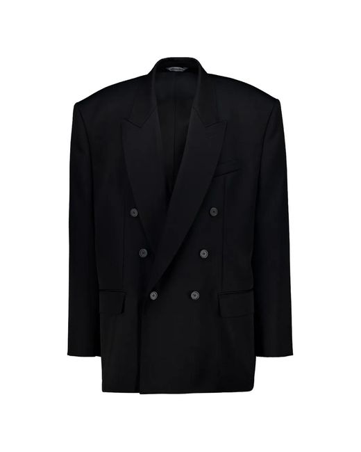 Balenciaga Black Double-Breasted Wool-Gabardine Jacket for men