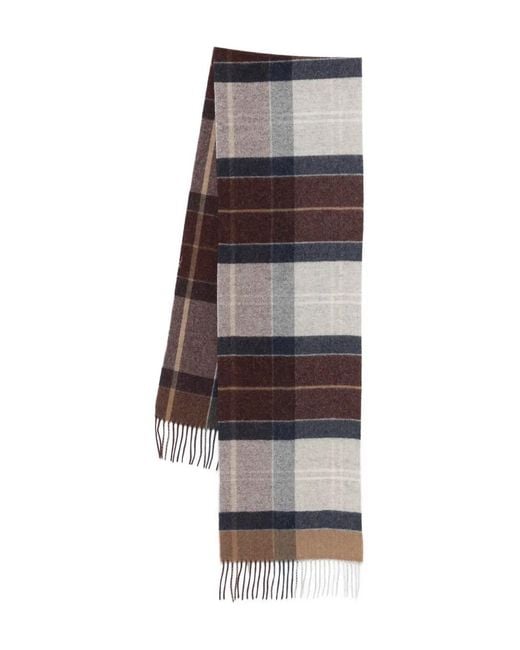 Barbour Brown Plaid-Pattern Fringed Scarf for men