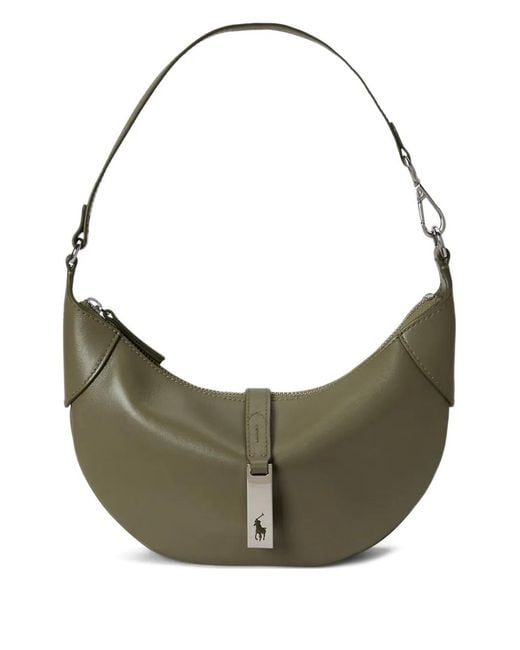 Polo Ralph Lauren Gray Logo-Detail Leather Shoulder Bag