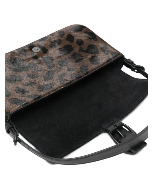 Staud Black Leopard-Pattern Buckle-Detail Shoulder Bag