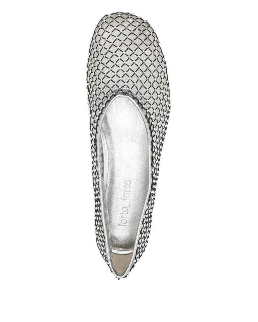 Forte_forte White Mesh-Embellished Ballet Flats