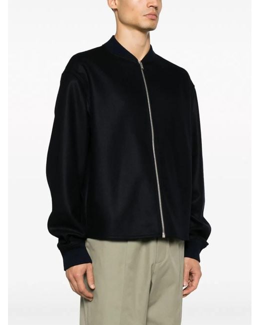 Jil Sander Black Zip-Up Wool Bomber Jacket for men