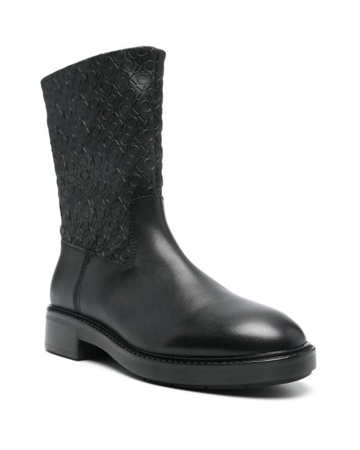 Calvin Klein Black Logo-Embossed Boots