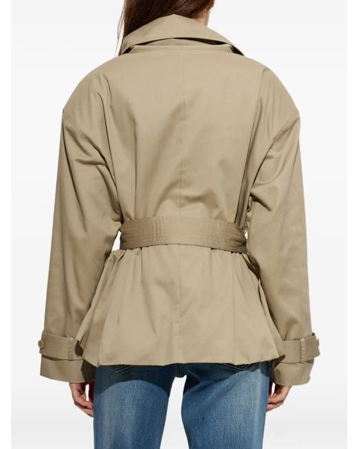 ROTATE BIRGER CHRISTENSEN Natural Double-Breasted Belted Short Trench Coat