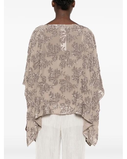 Marina Rinaldi Natural Sequin-Embellished Floral-Pattern Blouse