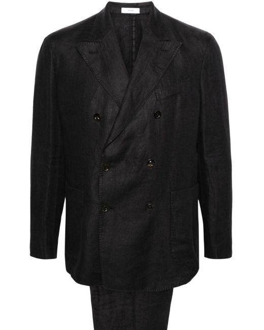 Boglioli Doppelreihiger Anzug aus Leinen in Black für Herren