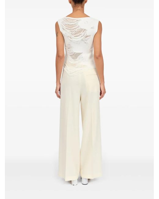 MM6 by Maison Margiela White Layered Distressed Fabric Sleeveless Top