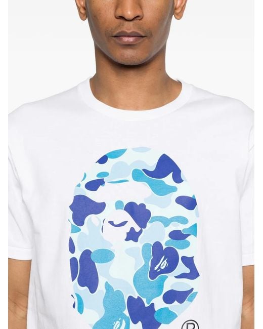 A Bathing Ape Blue Abc Camo Logo-Print T-Shirt for men