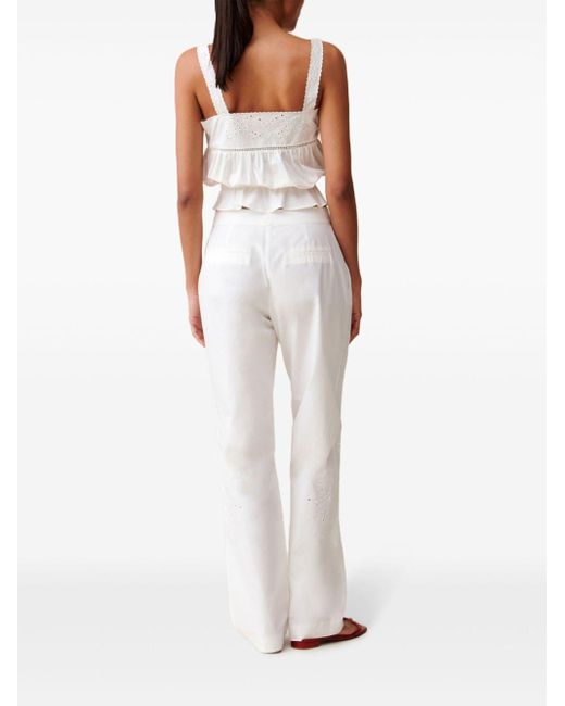 Claudie Pierlot White Embroidered Straight-Leg Trousers