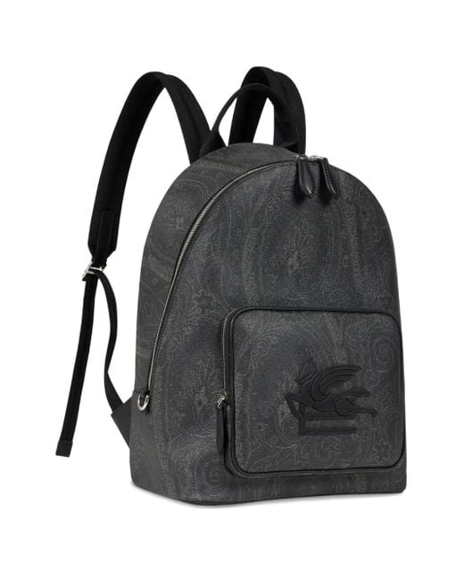 Etro Black Paisley Print Backpack for men