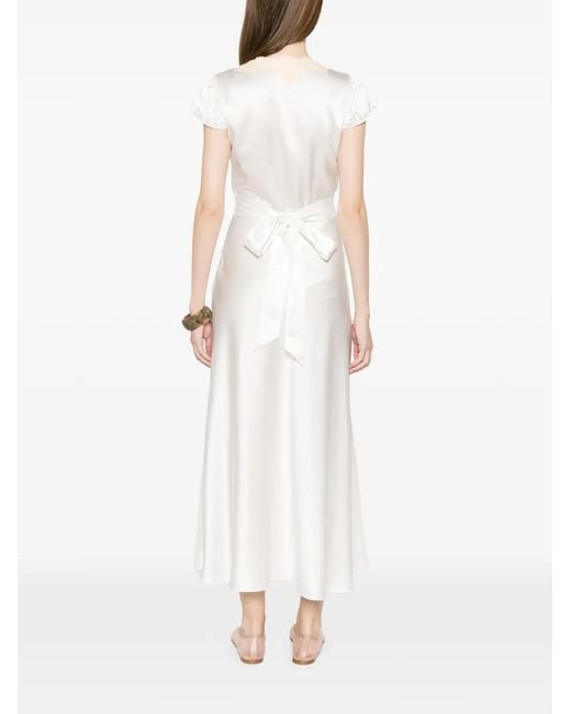 Doen White Coraline Lace V-Neck Midi Dress