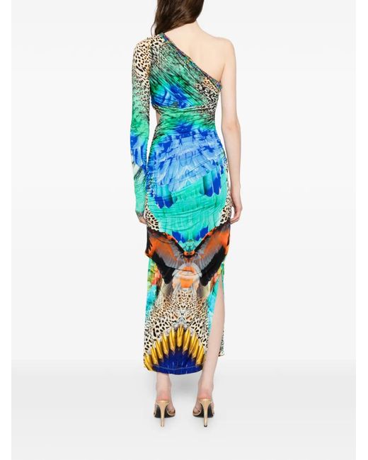 Camilla Blue Graphic-Print One-Shoulder Dress