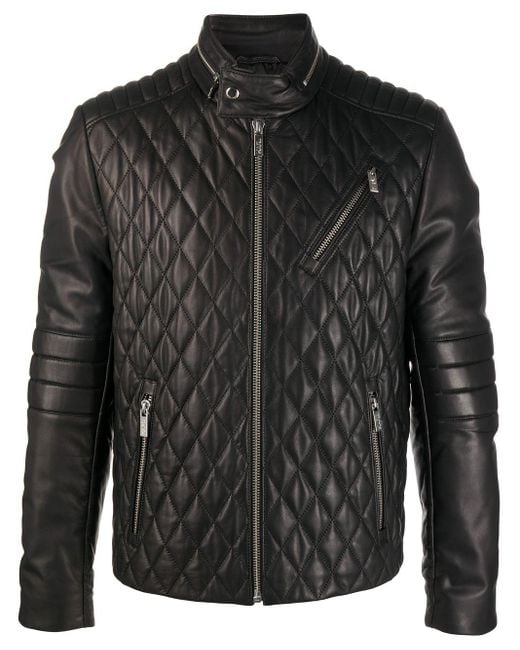 Karl Lagerfeld Black Diamond Quilted Leather Jacket for men