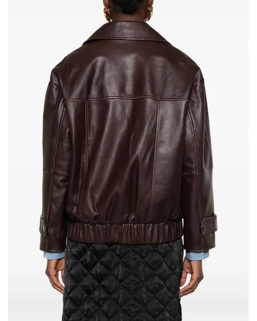Marella Brown Double-Breasted Leather Jacket