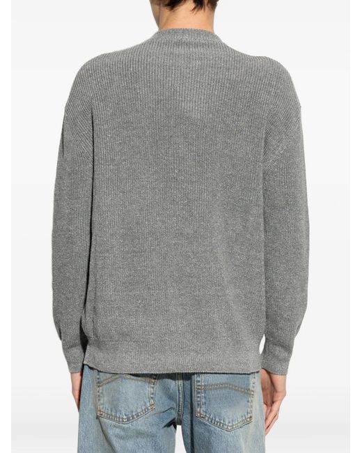 Giorgio Armani Gray Off-Centre Ribbed-Knit Cardigan for men