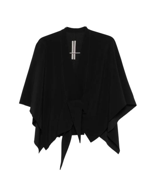 Rick Owens Black Knotted-Waist V-Neck Blouse