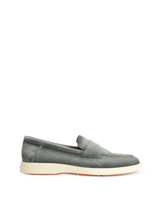Santoni Gray Revolve Suede Loafers for men