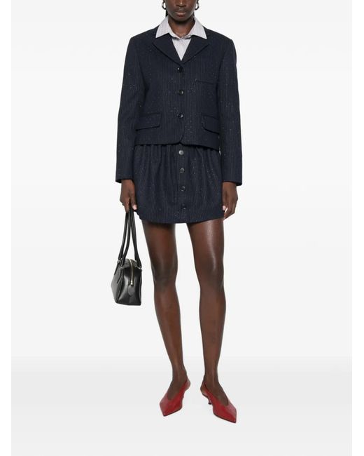 Maje Blue Striped Button-Front Mini Skirt