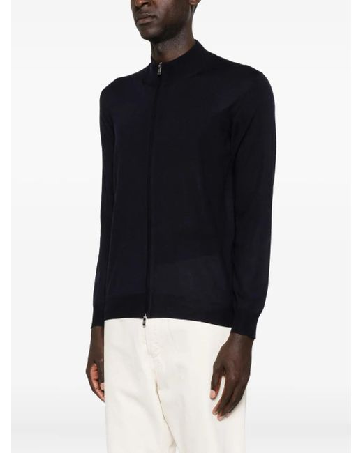Fedeli Black Zip-Front Panelled Sweater for men