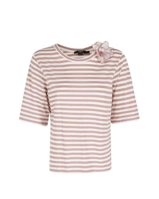 Seventy White Striped Floral-Detail Top