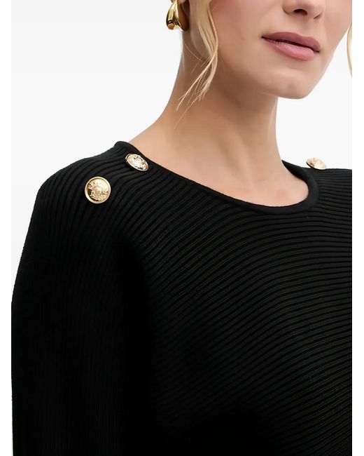 Morgan Black Button-Details Ribbed Sweater