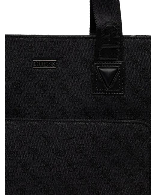 Guess Black Boston Monogram-Pattern Logo-Strap Tote Bag for men