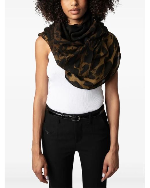 Zadig & Voltaire Black Leopard-Print Scarf