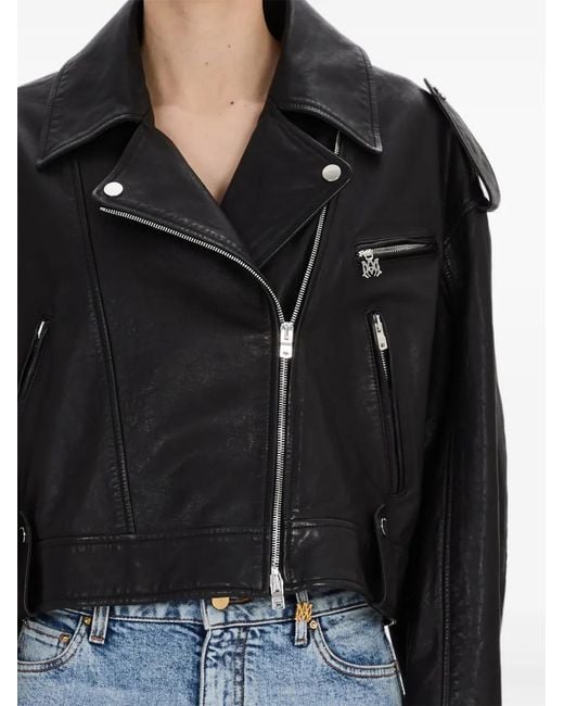 Amiri Black Zip-Front Leather Jacket