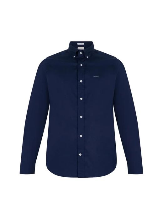 Gant Blue Chemise Rayée À Logo Brodé Devant for men