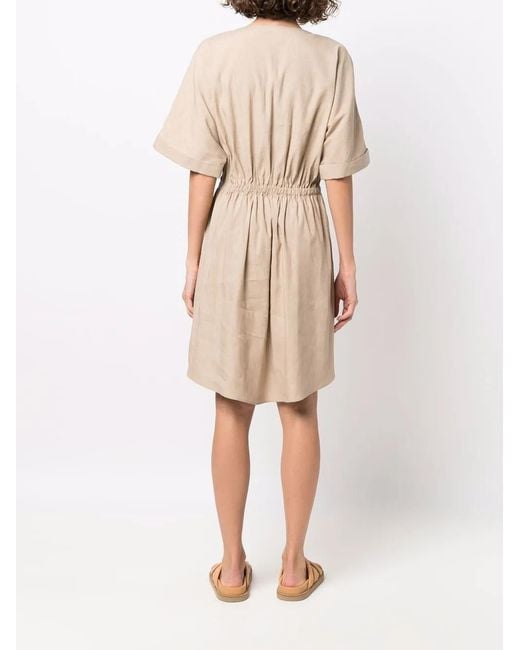 Brunello Cucinelli Natural Drawstring Linen Mini Dress
