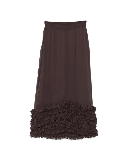MSGM Brown Ruffled-Trim Midi Skirt