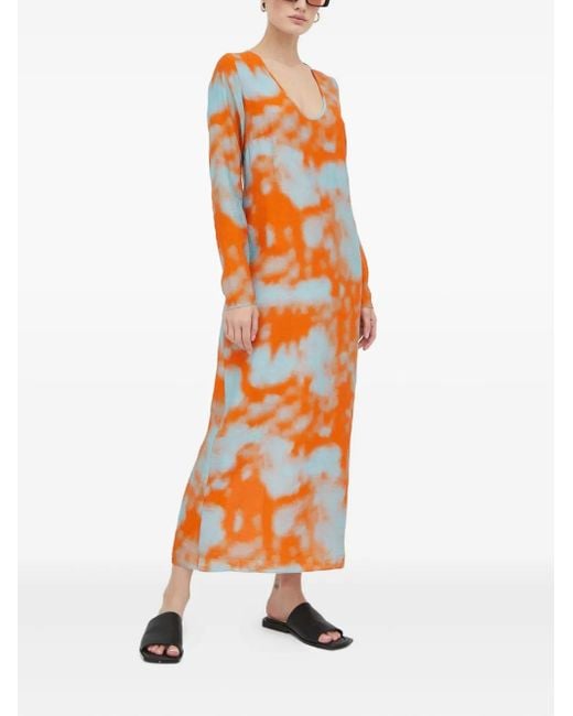 Samsøe & Samsøe Orange Long-Sleeves Split Midi Dress