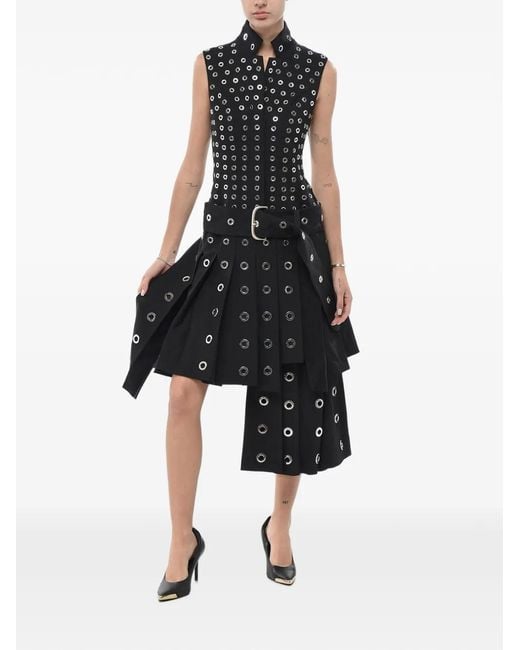 Off-White c/o Virgil Abloh Black Eyelet-Embellished Belted Dress