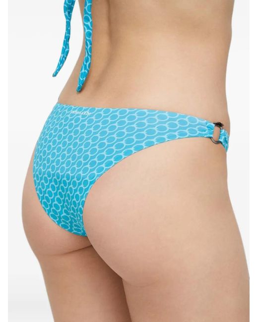 Trussardi Blue Monogram-Print Ring-Detail Bikini Bottoms
